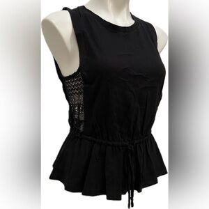 NWT BCBG GENERATION BLACK PEPLUM CROCHET TIE WAIST UNIQUE TOP